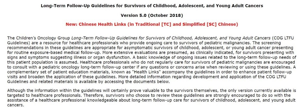 Long-Term Follow-Up Guidelines for Survivors of Childhood, Adolescent, and Young Adult Cancers