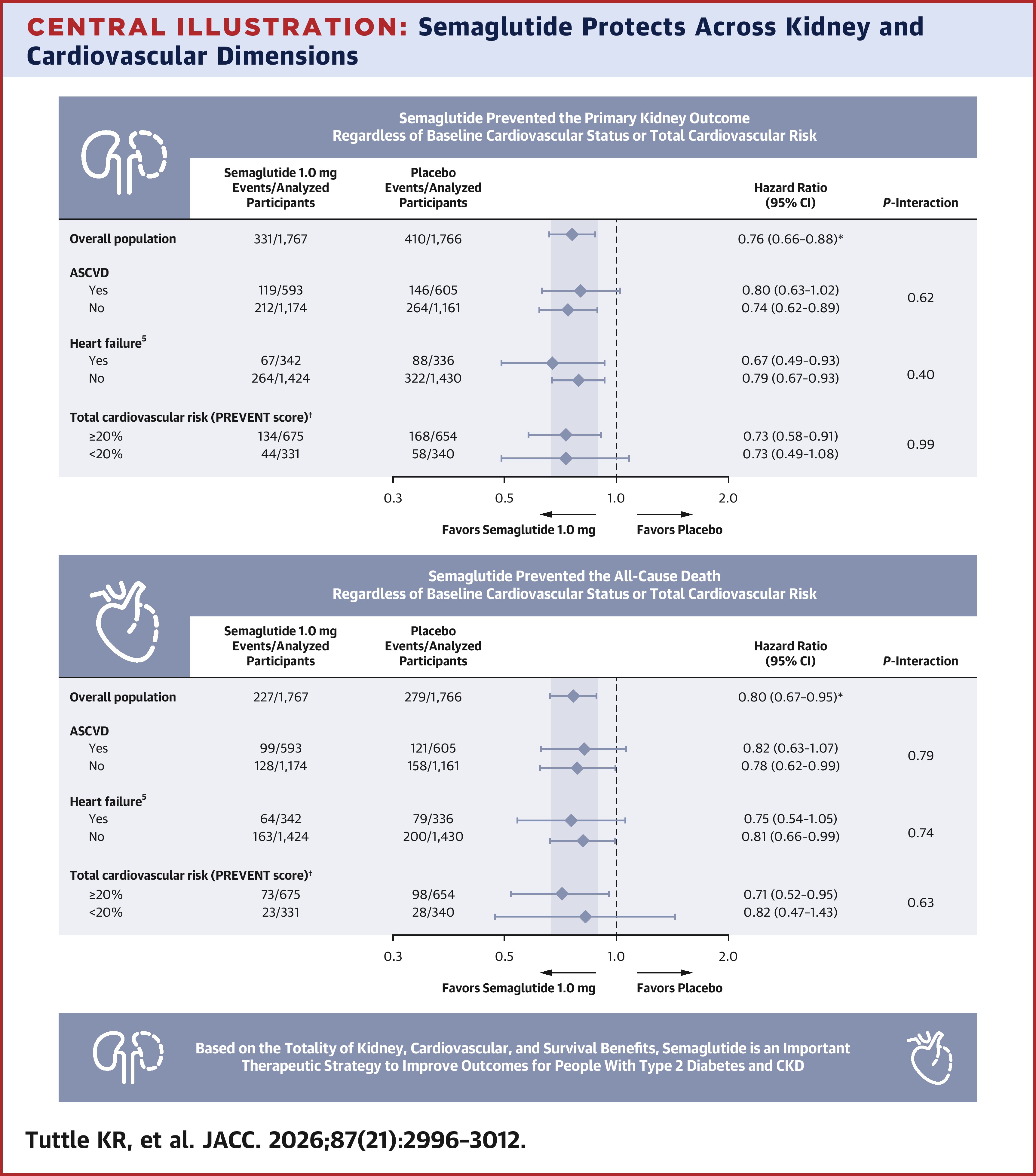 JACC Central Illustration depicting semaglutide protection across kidney and cardiovascular dimensions.